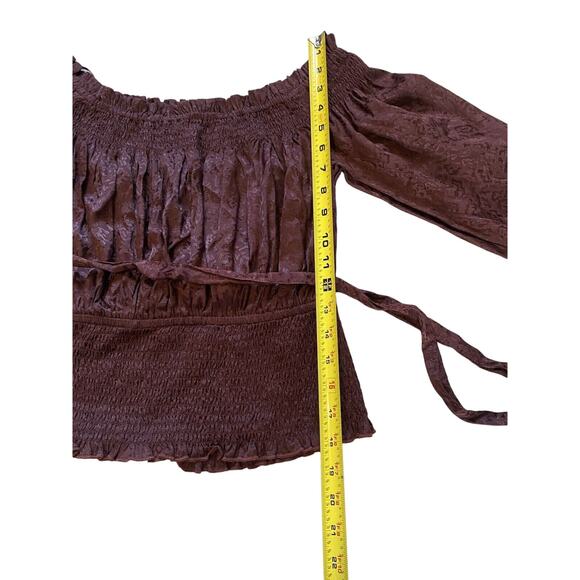 Express Blouse Womens Medium Chocolate Brown Burnout Leopard Dinner Party Shirt - Picture 7 of 12